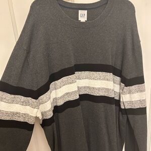 GAP Men's Charcoal and Black Striped Crewneck Sweater